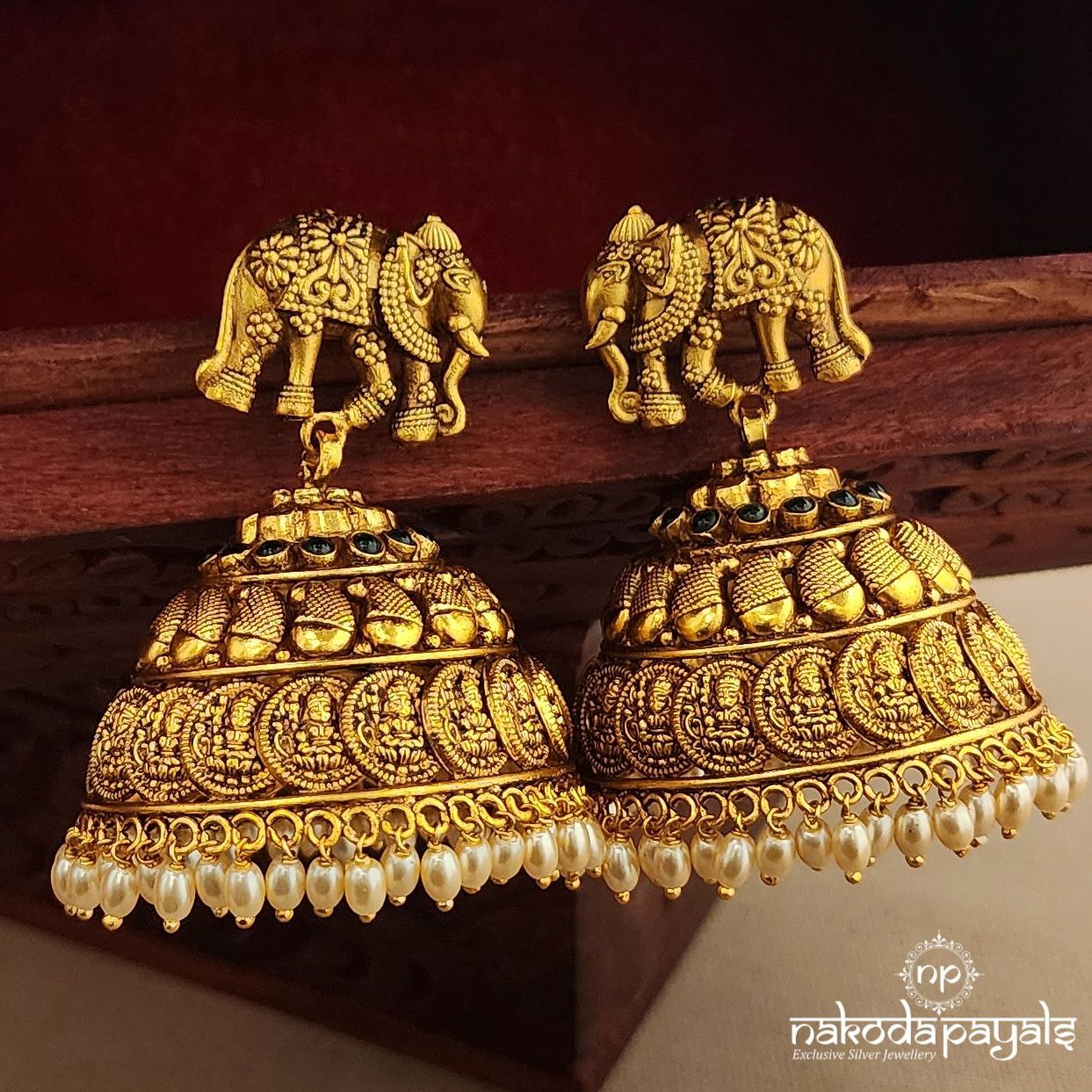 Green Elephant Big Jhumka (Ge10396)