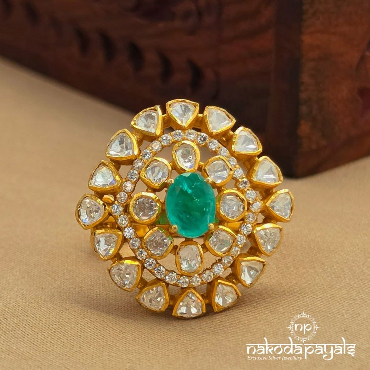 Squarish Green Moissanite Finger Ring (F3032)