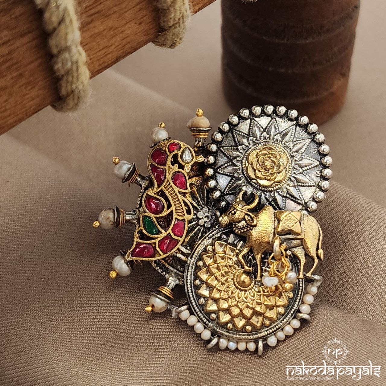 Kundan Peacock Dual Tone Finger Ring (F2863)