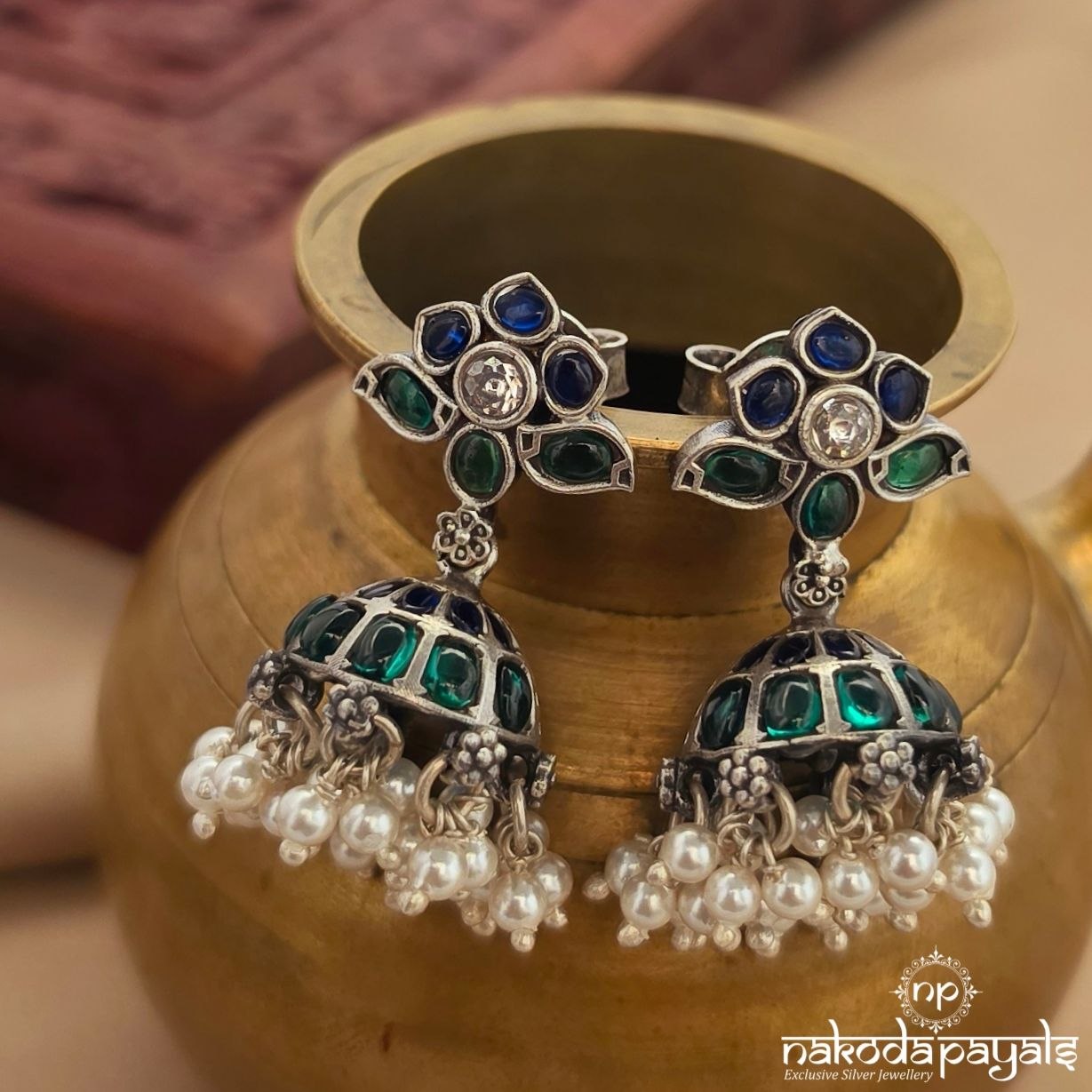Greenish Pearled Drop Jhumka (J1660)