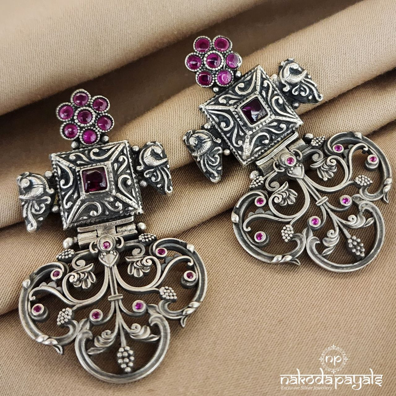 Peacock Pink Flower Earrings (C3053)