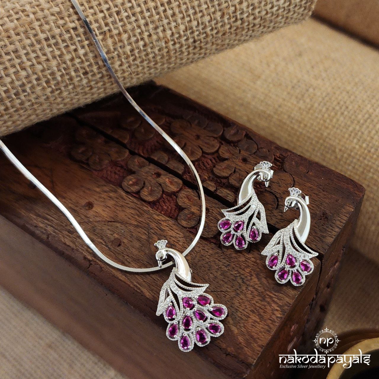 Pink Peacock Neckpiece With Earrings (St3117)