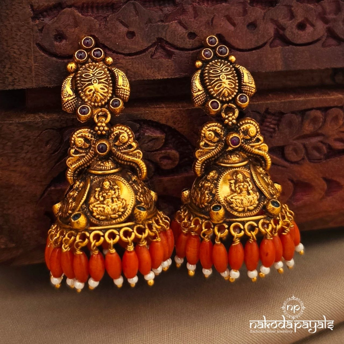 Lakshmi Kasu Peacock Coral Jhumka (Ge11324)