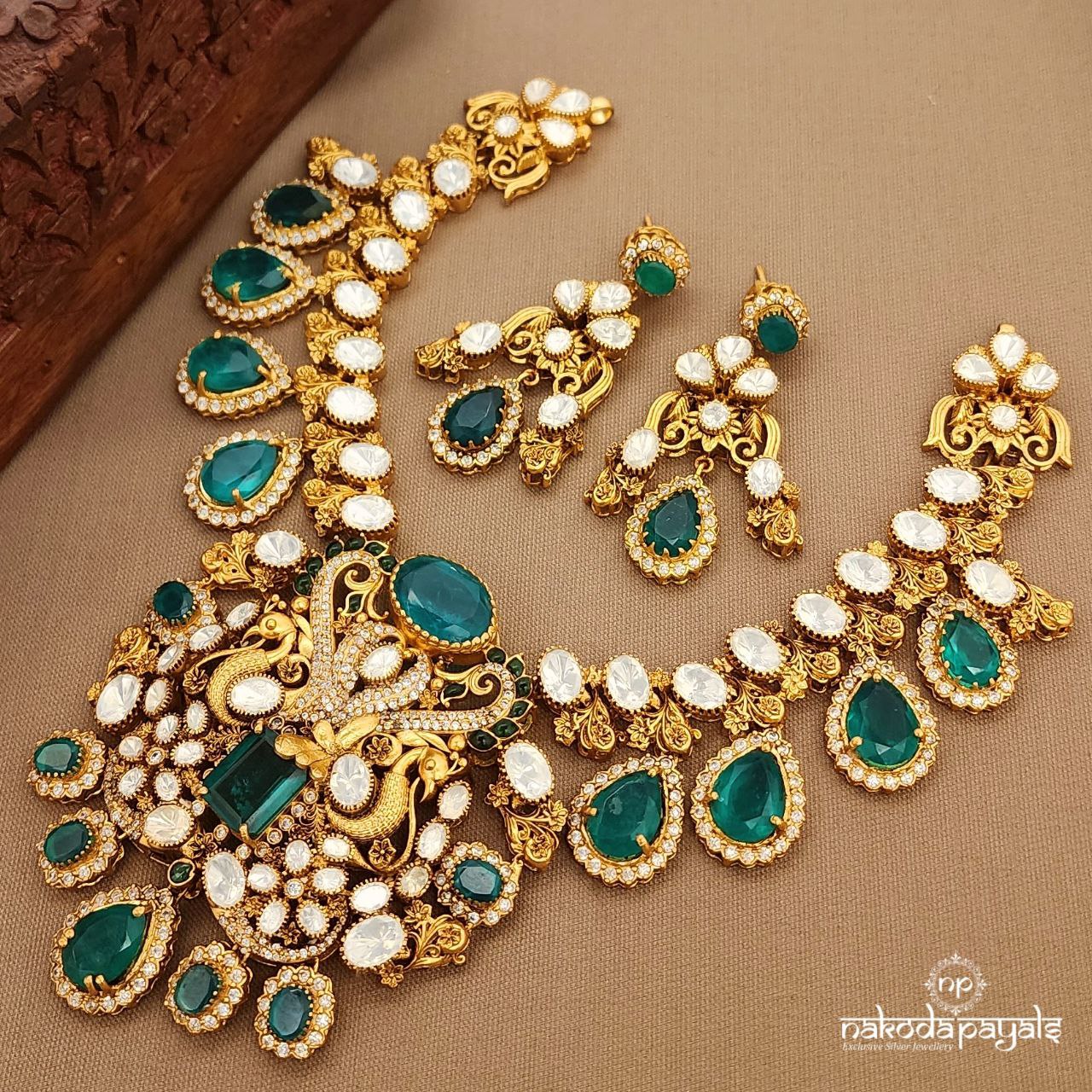 Moissanite Green Drop Neckpiece Set (Gn9691)