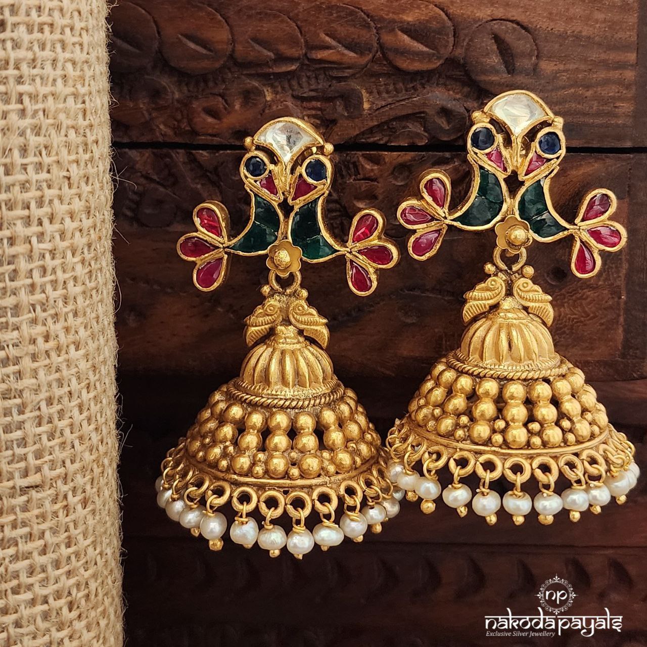 Pearl Kundan Bird Jhumka (Ge9907)
