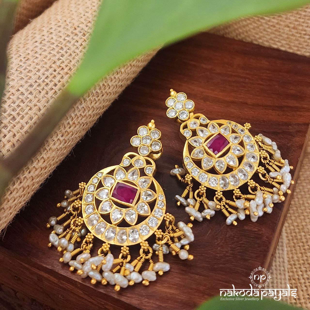 Pink Rectangular Flower Earrings (Ge8224)