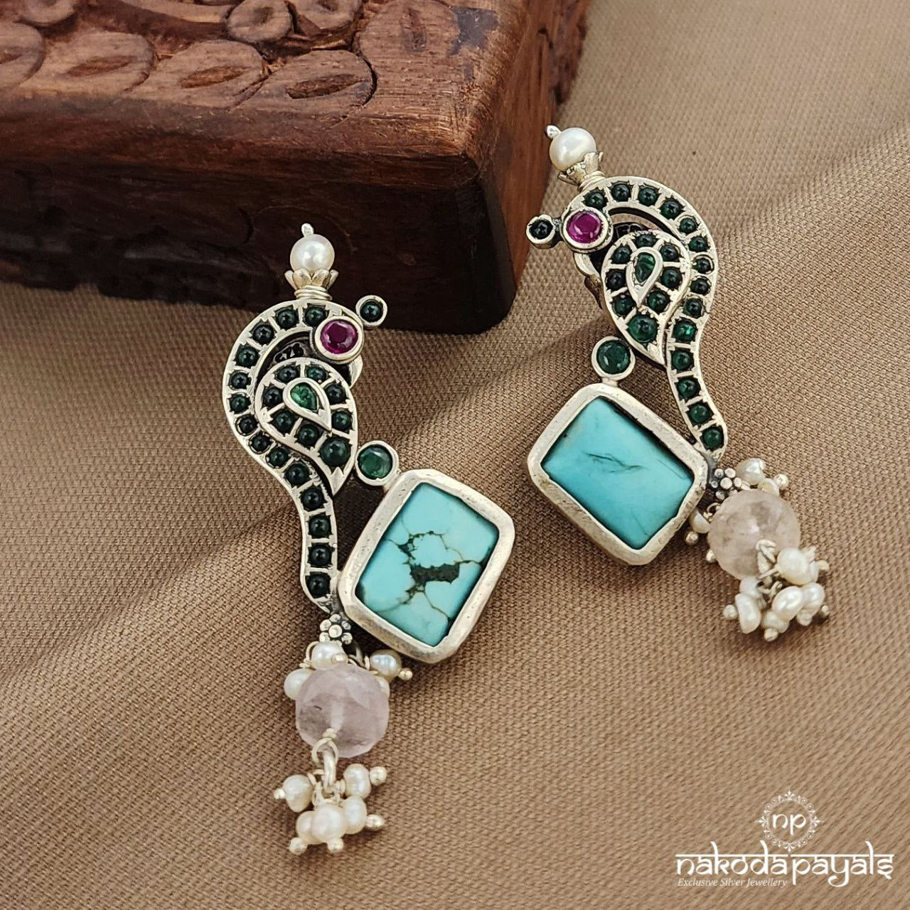 Turquoise Peacock Earrings (C3731)
