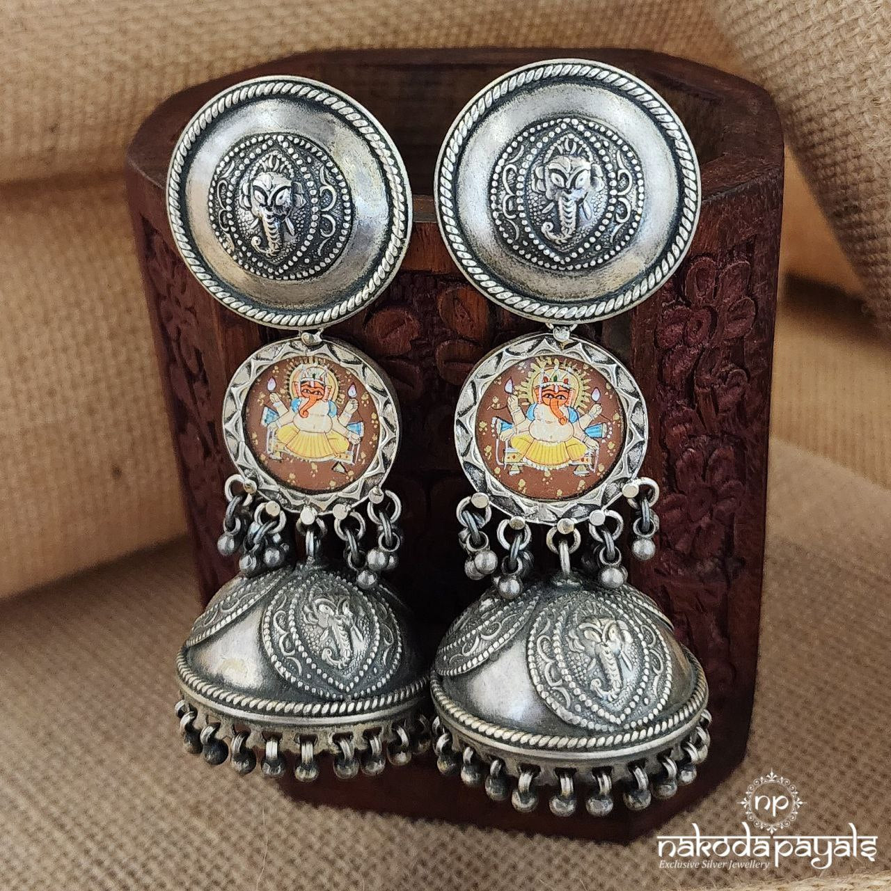 Painted Ganesha Tribal Jhumka (J7983)