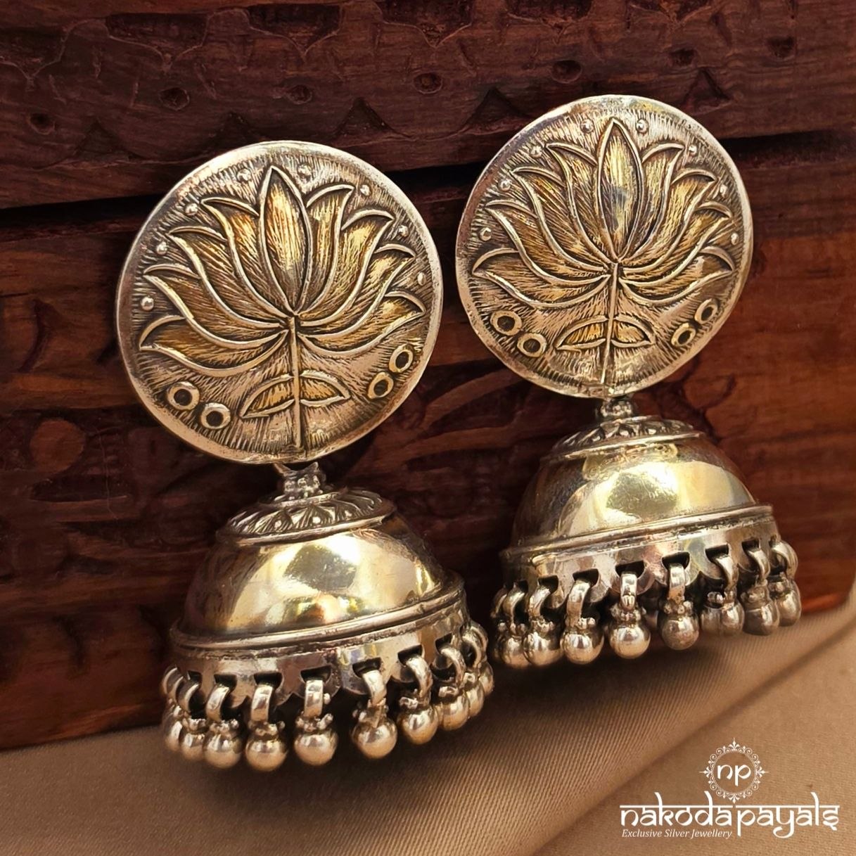 Exquisite Lotus Oxidised Jhumka (J1669)