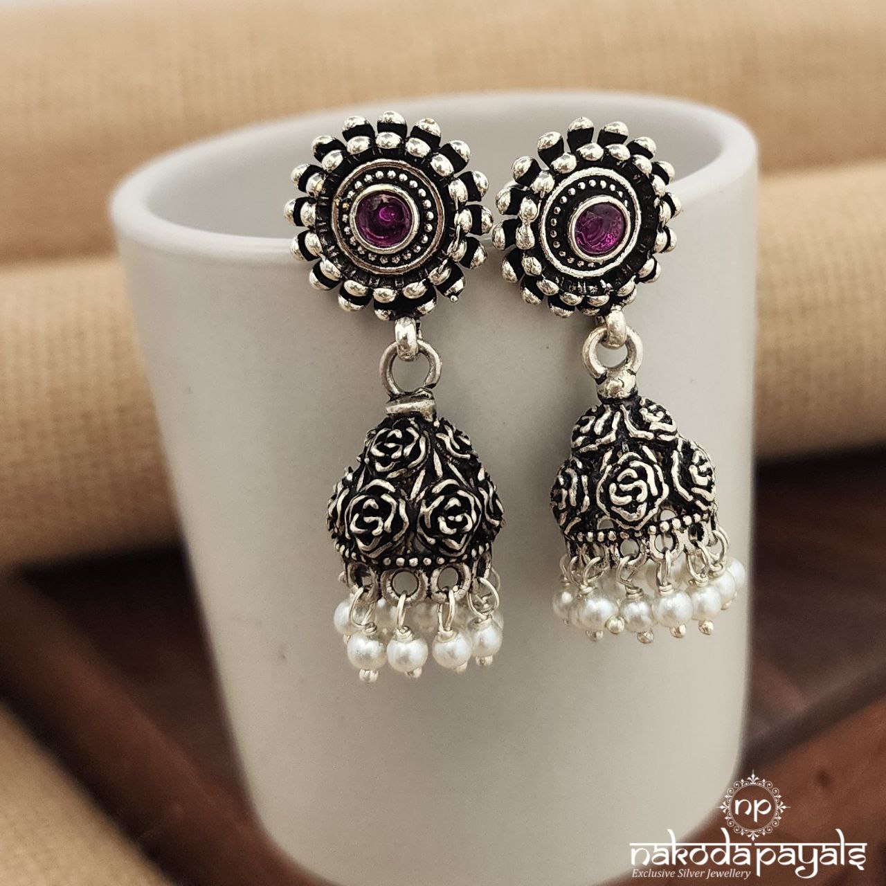 Pink Dot Rose Jhumka (J1175)
