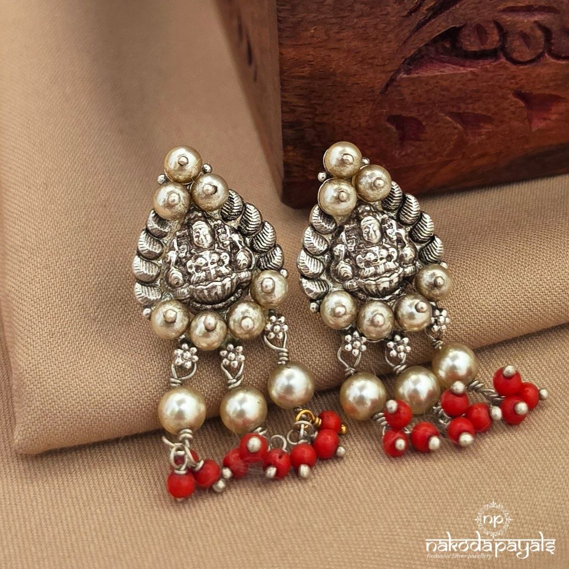 Pearl Coral Drop Lakshmi Studs (S4170)