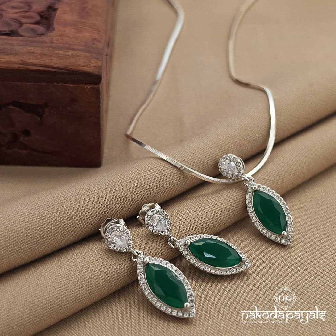 Emerald Green Leafy Pendant Set (St3982)