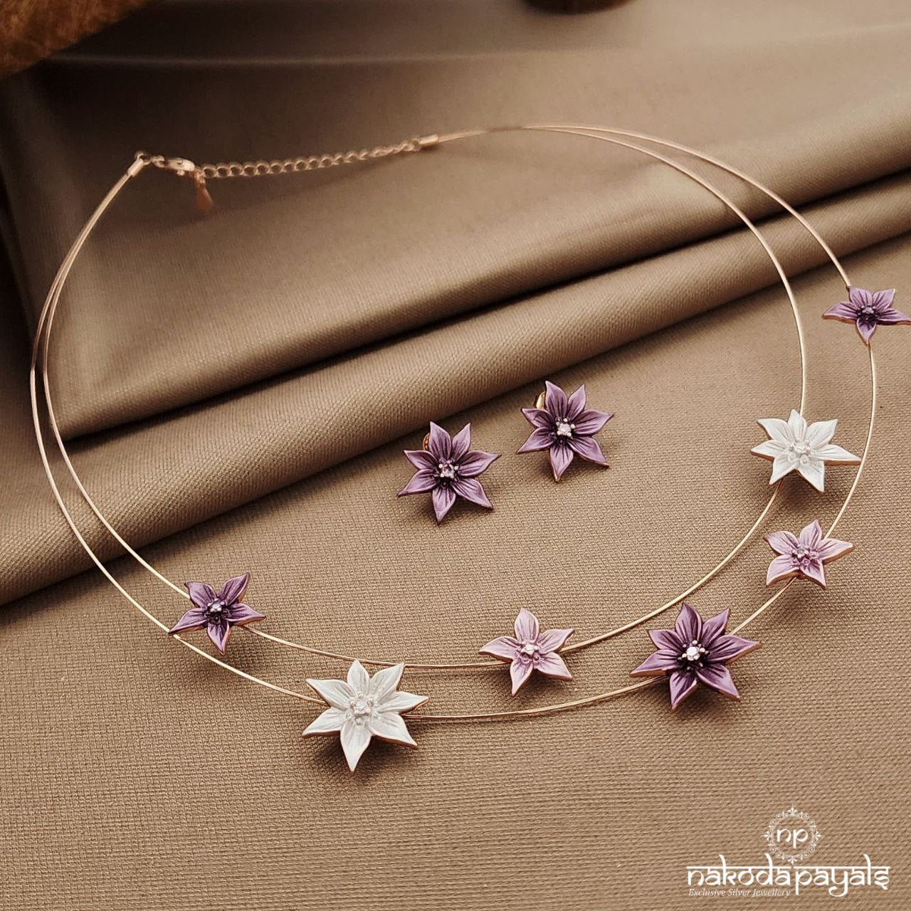 Rose Gold MultiColor Neckpiece With Earrings (St3837)