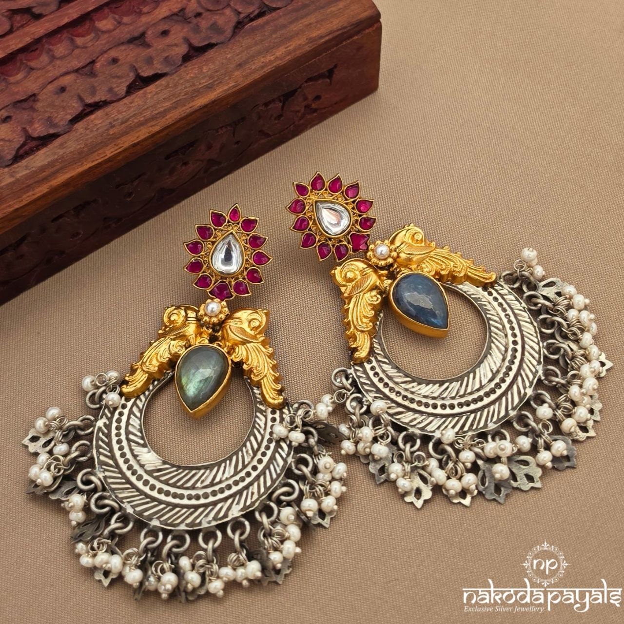 Peacock Pearly Dual Tone Chandbali (C4120)