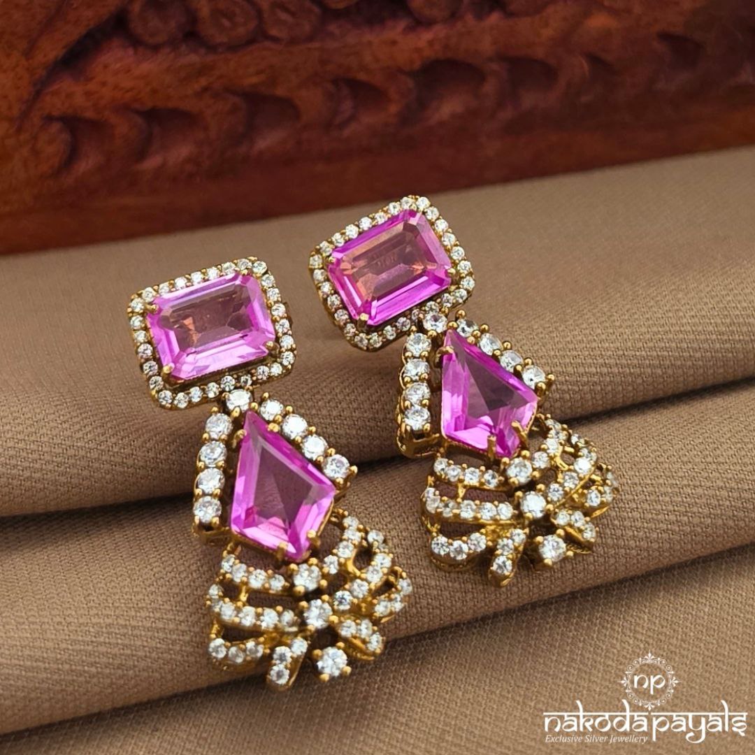 Rectangular Pink Earrings (Ge10485)