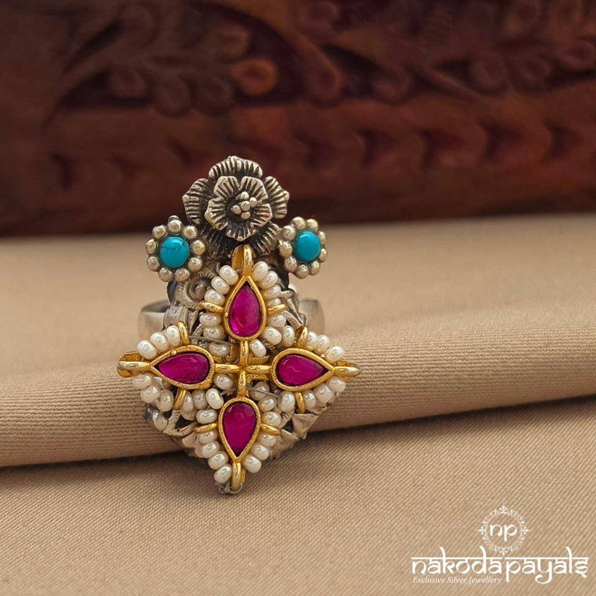 Pearled Kundan Finger Ring (F3048)