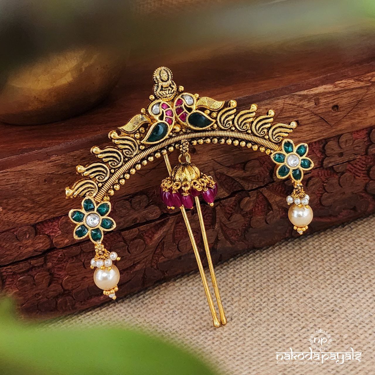 Twin Peacock Kundan Jhumka Hair Accessory (Ha0020)