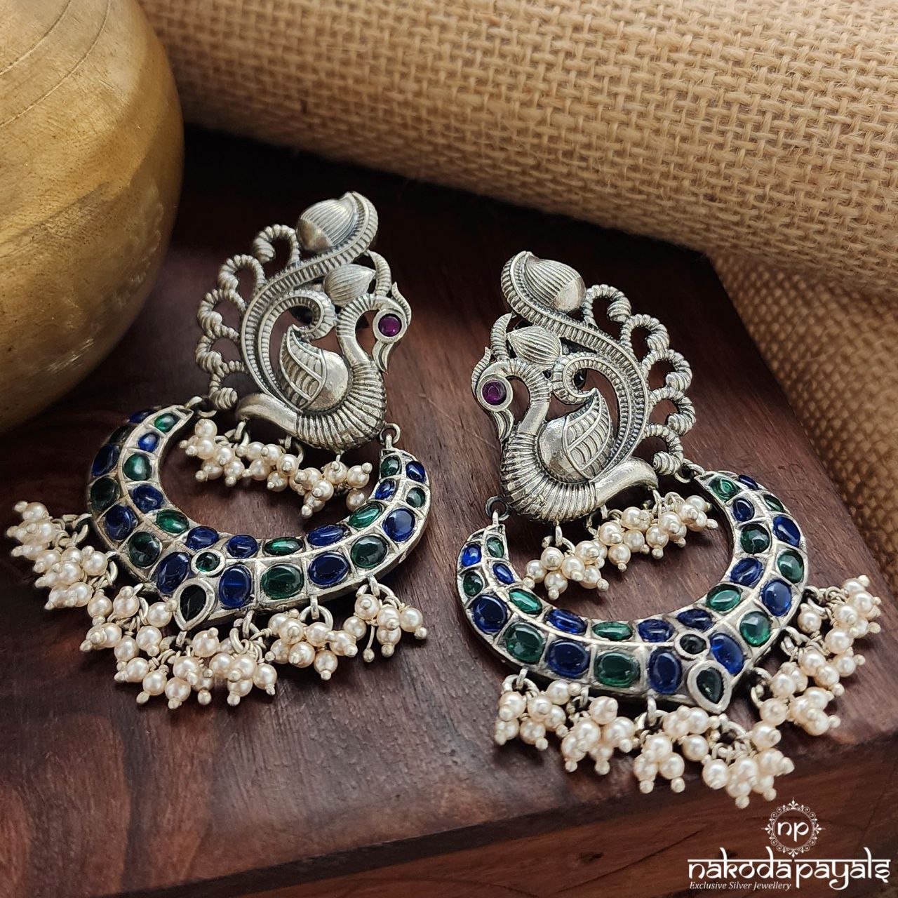 Peacock Green & Blue Pearled Earrings (C3266)