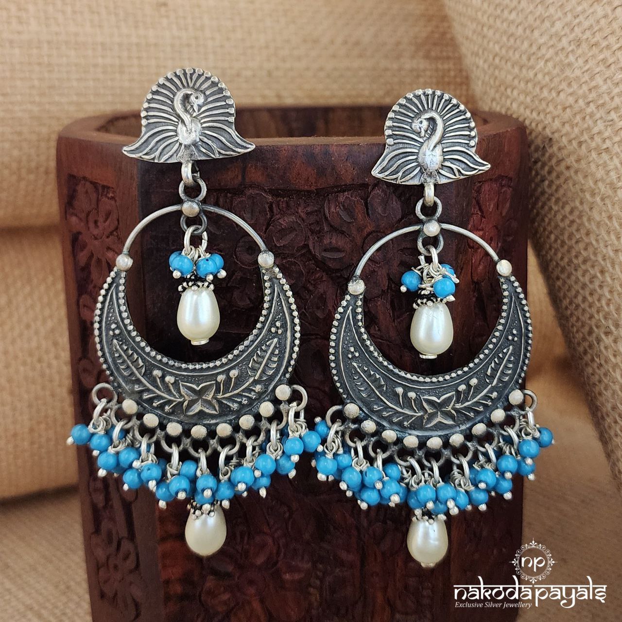Peacock With Blue Pearled Earrings (C8170)