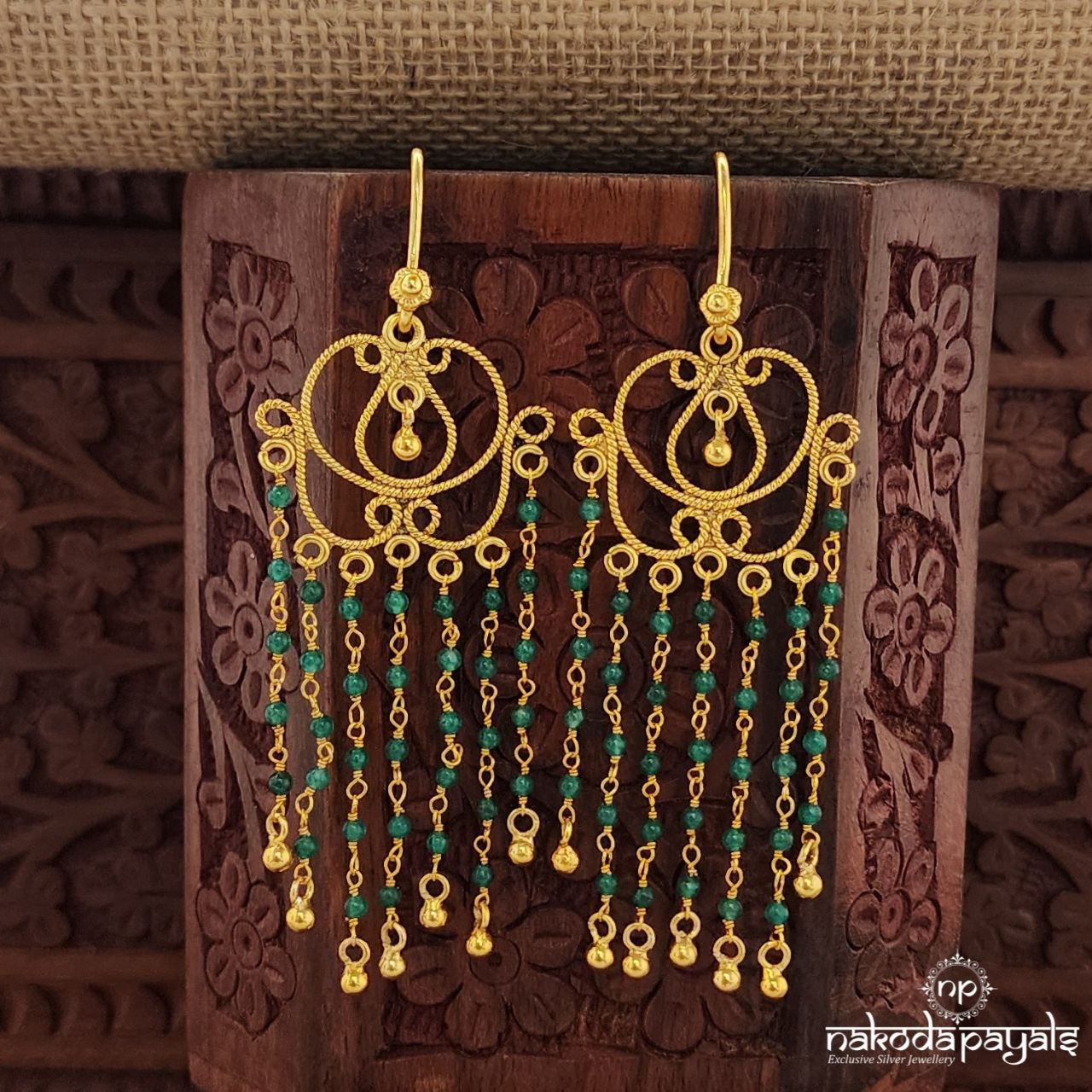 Green Beads Floral Earrings (Ge9881)