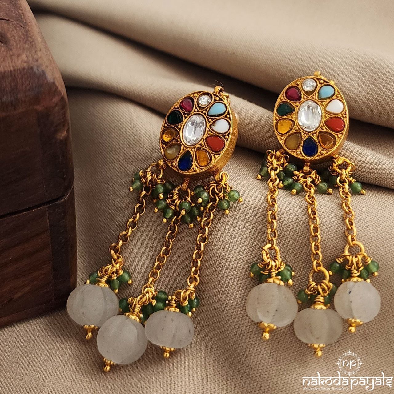 Elegant Navaratna Earrings (Ge8767)