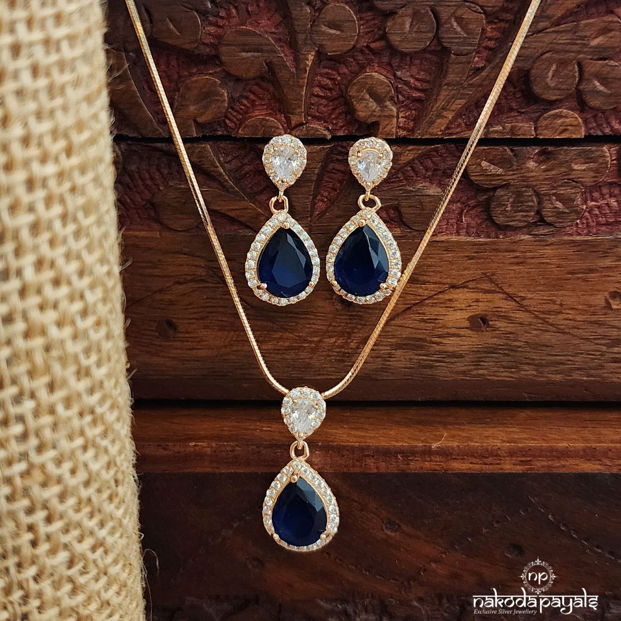 Blue Rose Gold Pendant Set (St3690)