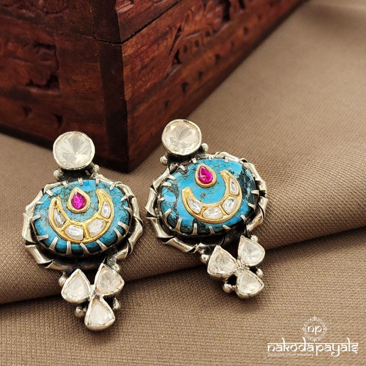 Turquoise Moissanite Earrings (C3888)