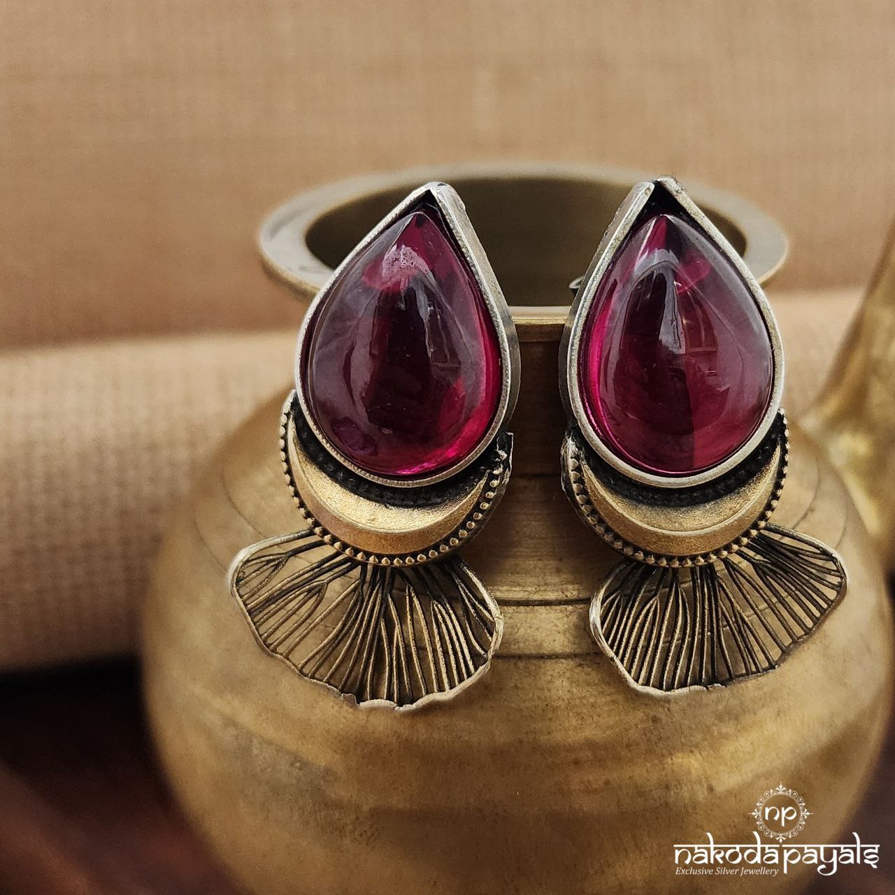 Red Drop Dual Tone Earrings (C3322)