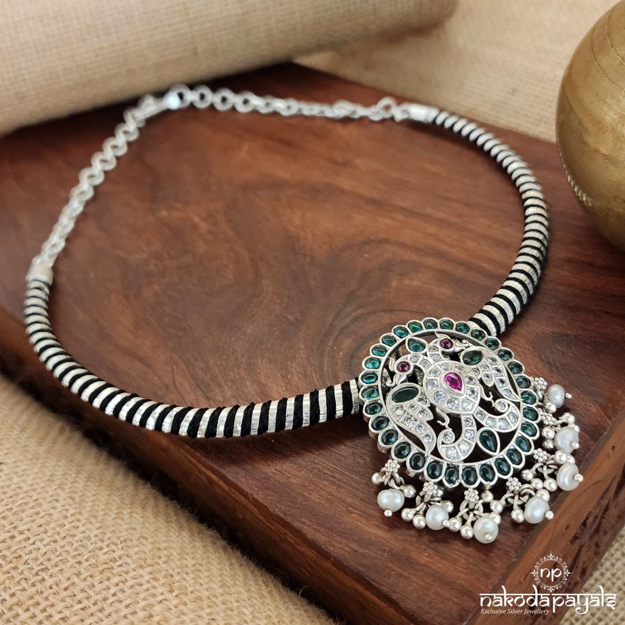 Twin Peacock Pearl Drop Hasli (N10254)