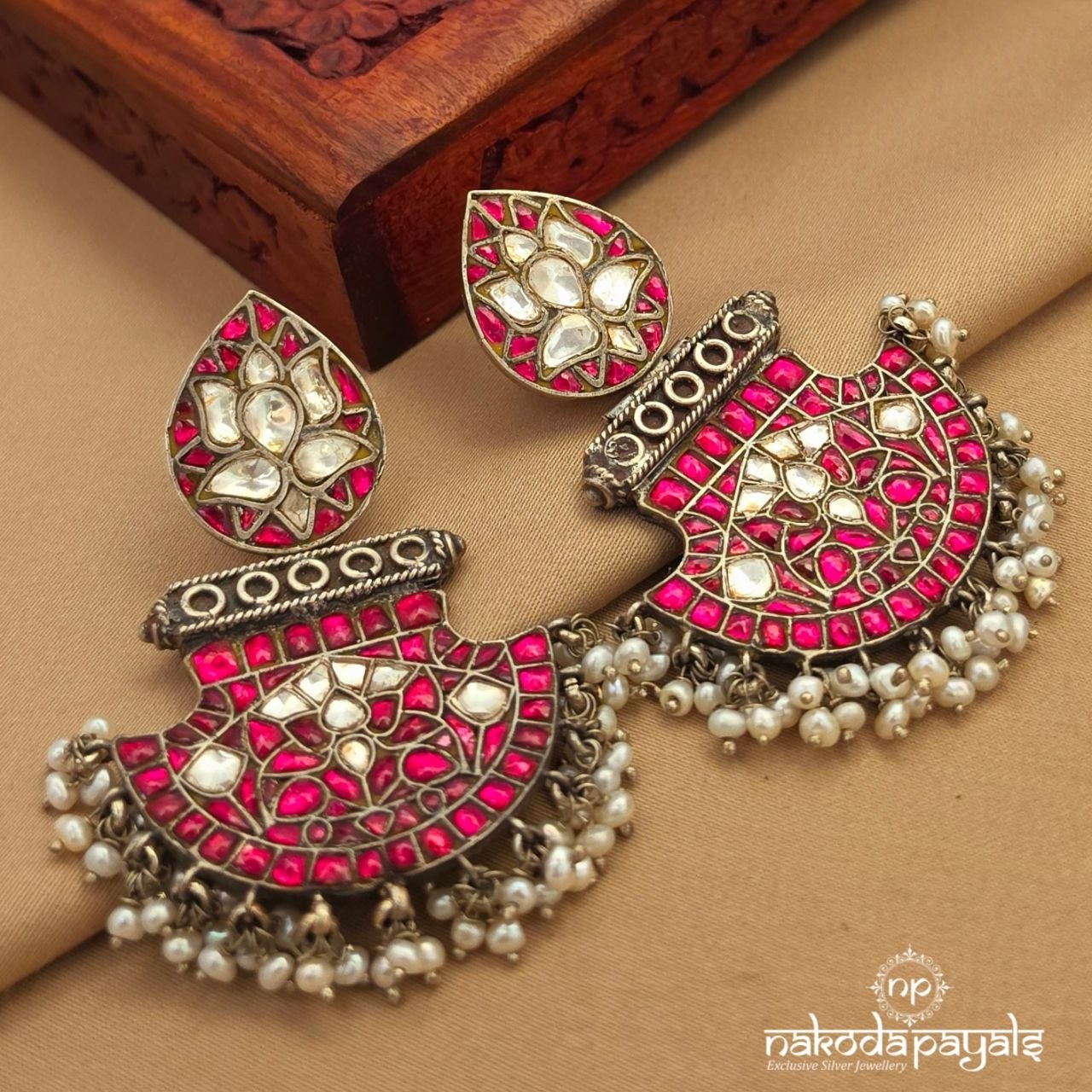 Pearly Lotus Chandbali (C3990)