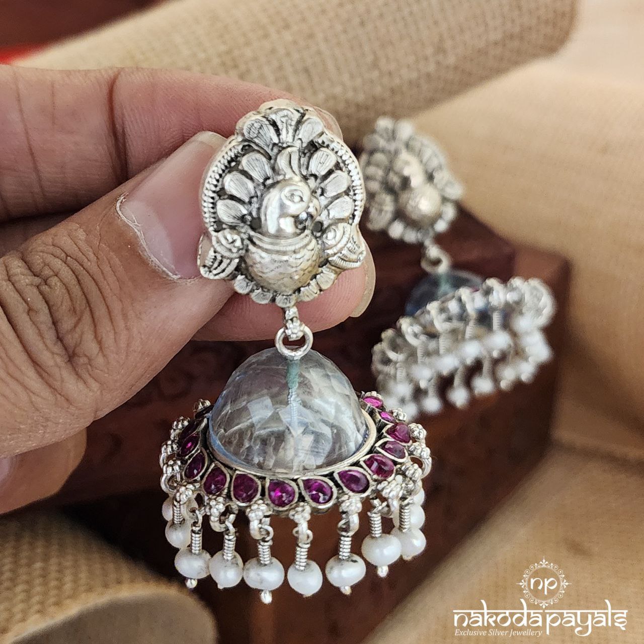 Elegant Peacock Blue Jhumka (J8119)