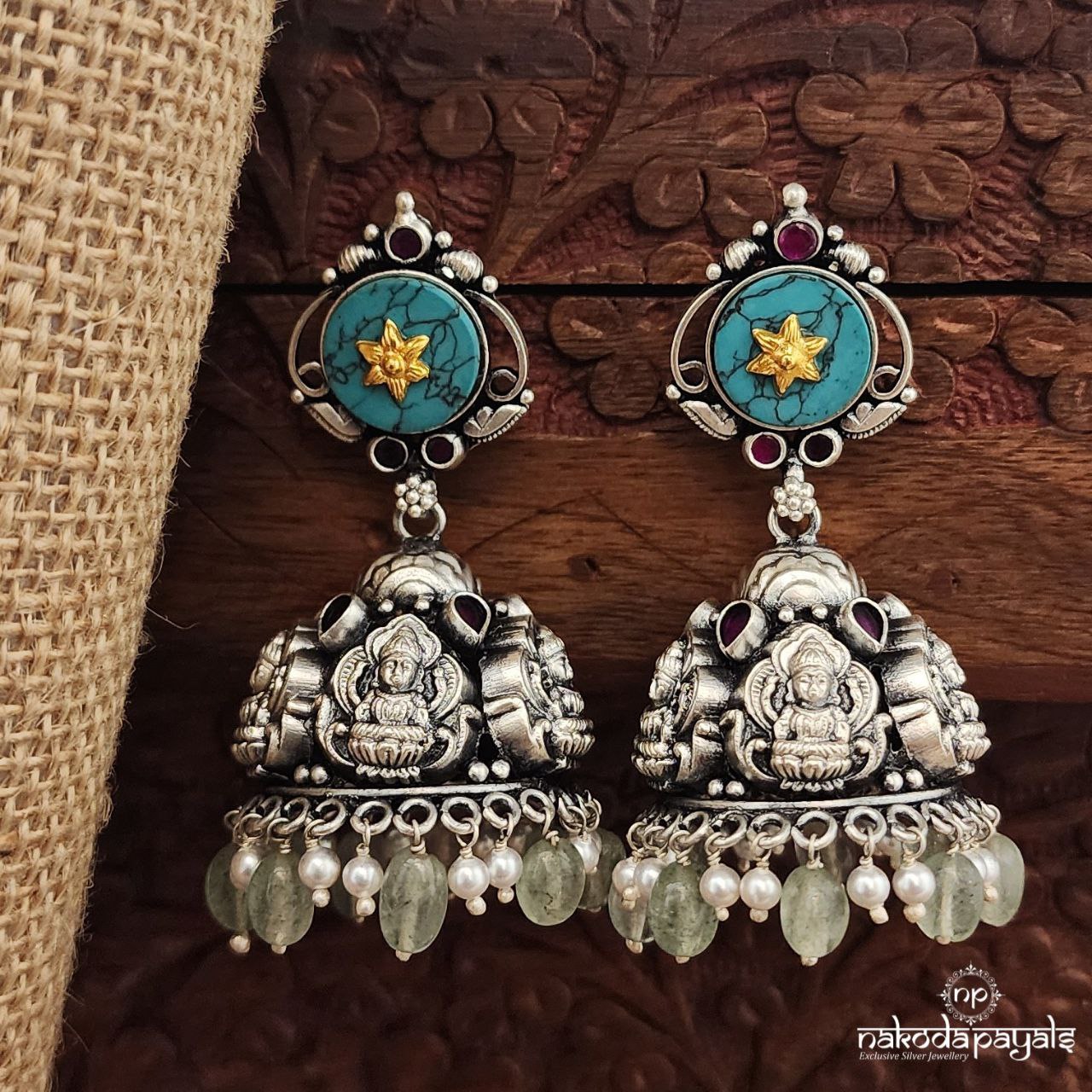 Green Drop Turquoise Jhumka (J1492)