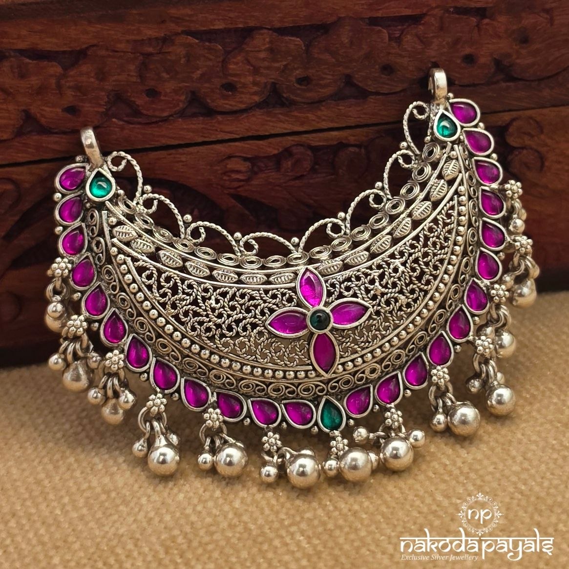 Pink Drop Floral Half Moon Pendant (P2629)