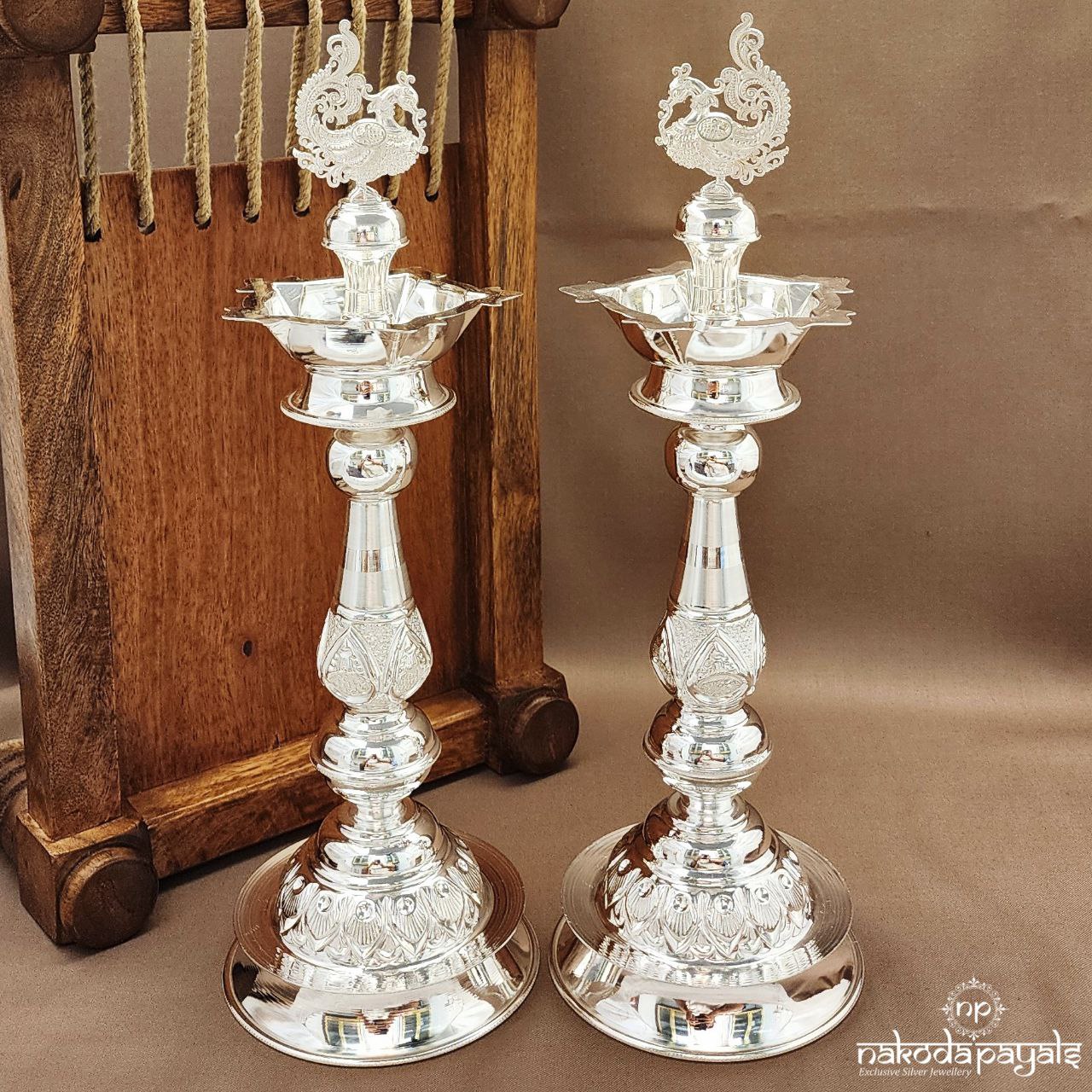 " 12.5 Inch " Carved White Peocock Deepam Pair (Aa2306)