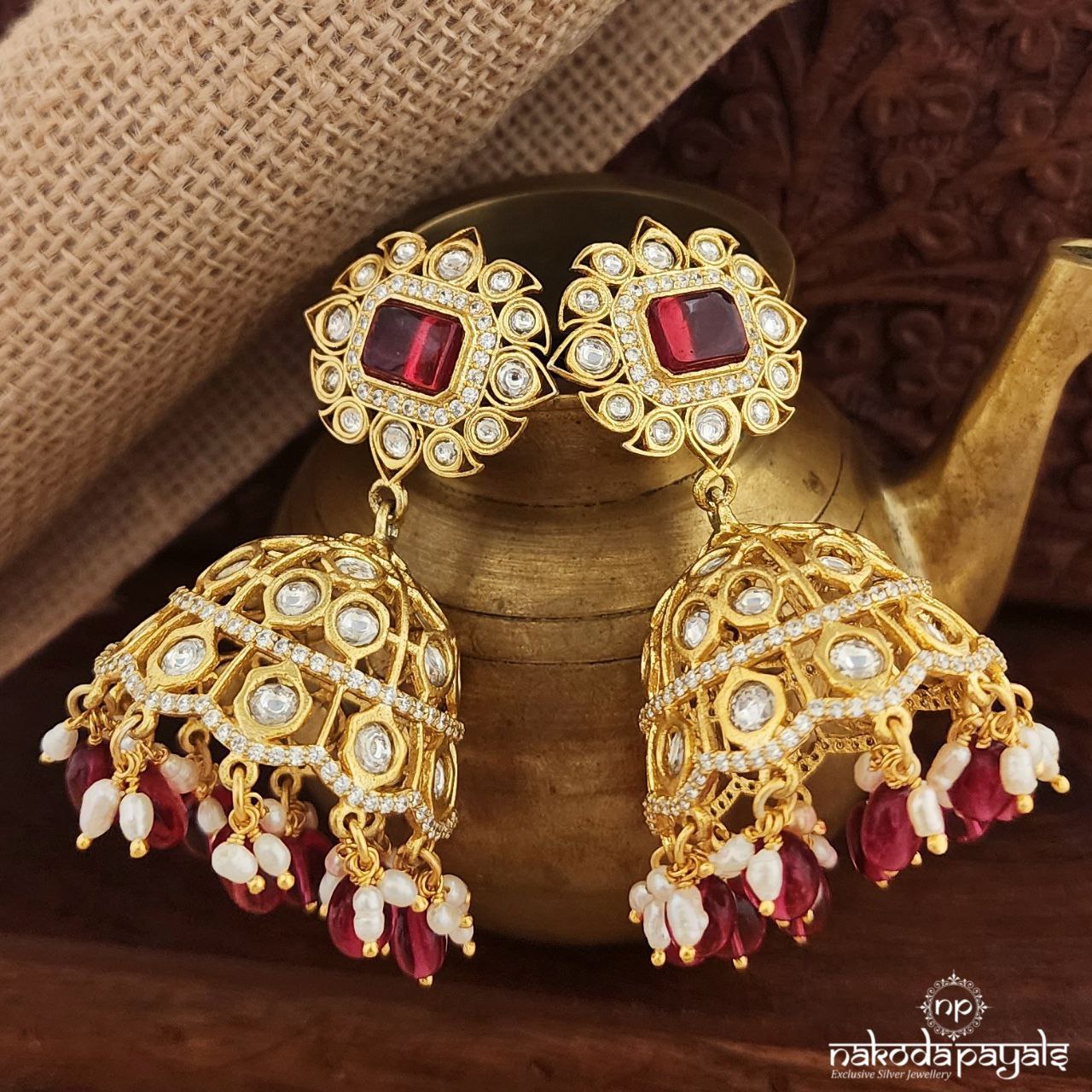 Rectangular Red Moissanite Jhumka (Ge9117)