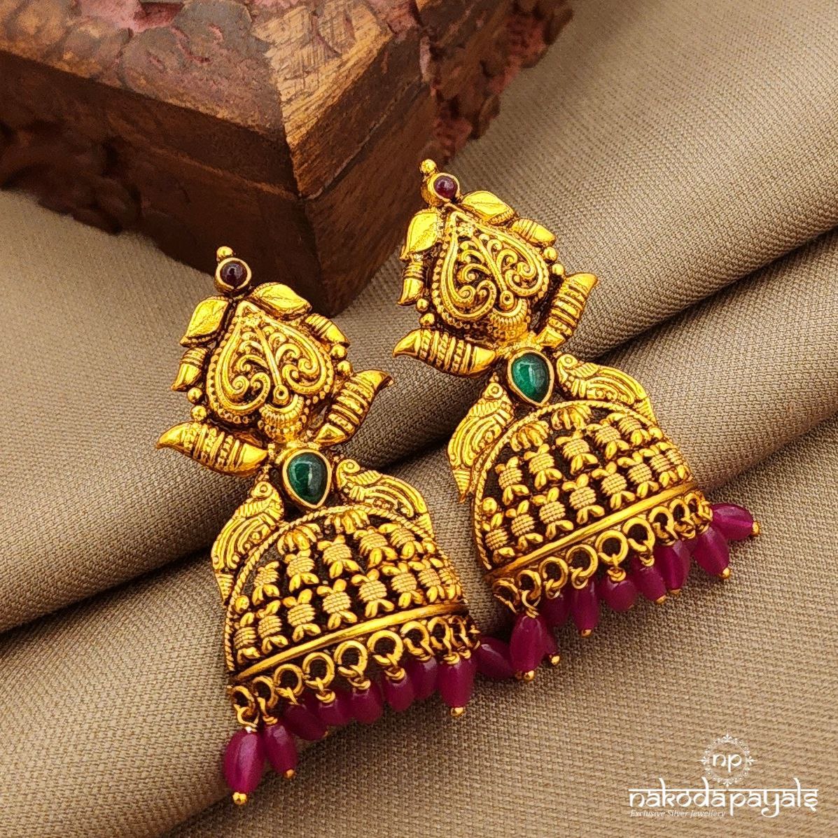 Green Drop Pink Jhumka (Ge10233)