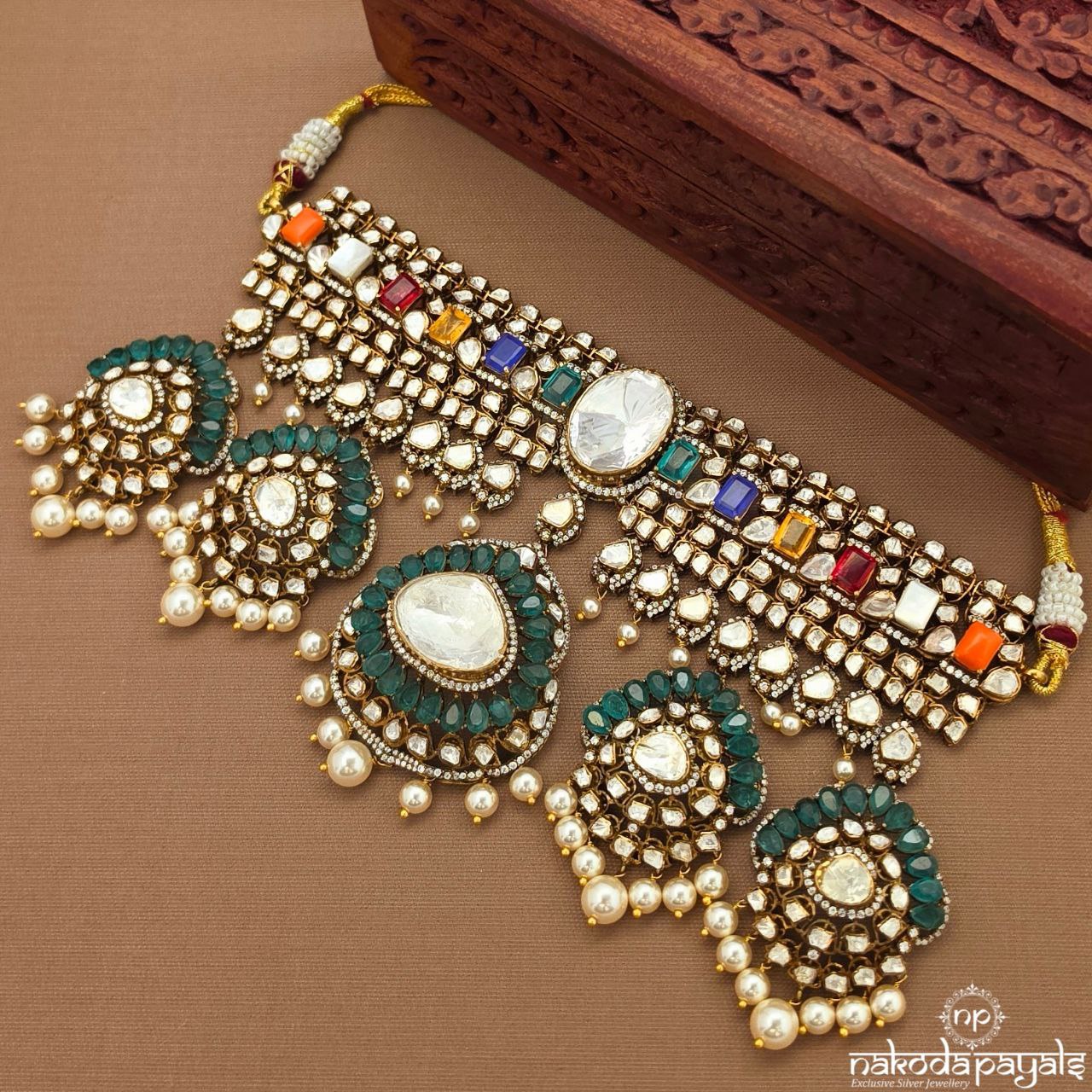 Navaratna Choker With Earrings (Gn10042)