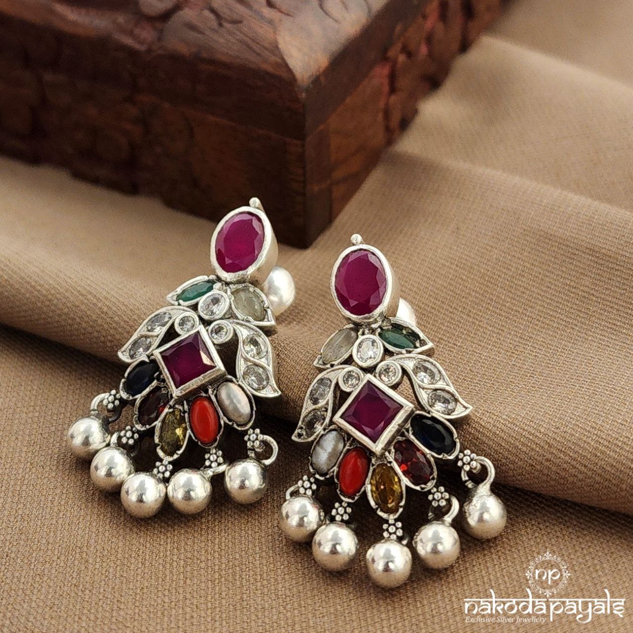 Navaratna Ball Drop Earrings (C3862)