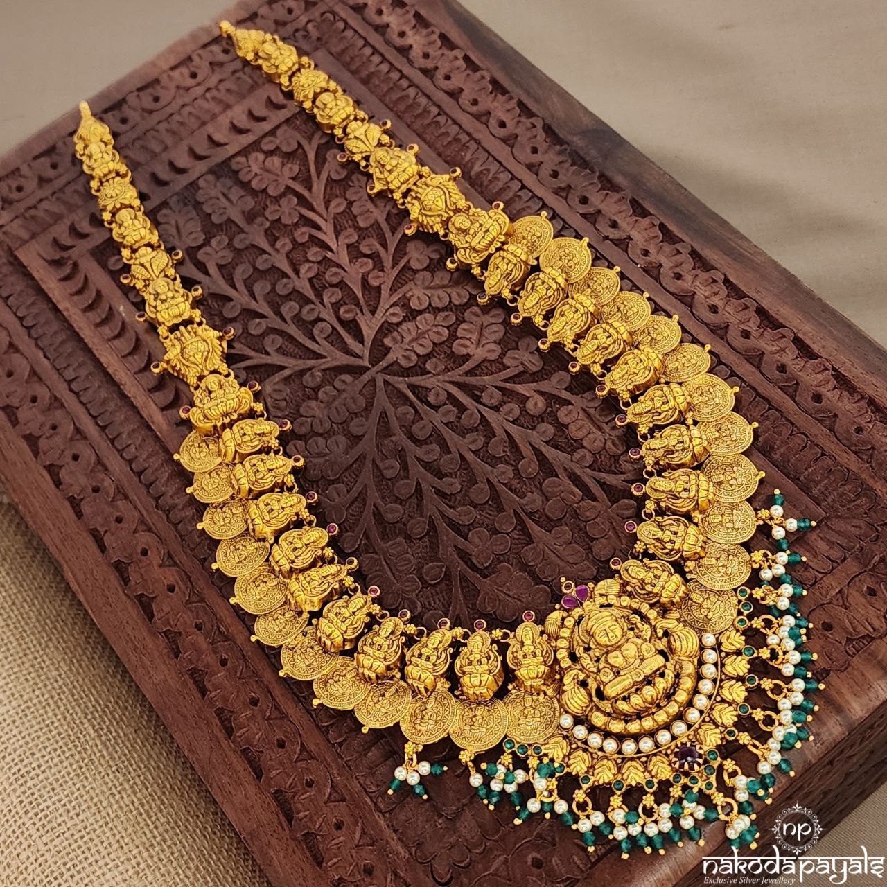 Green Drop Lakshmi Coined Neckpiece (Gn9424)