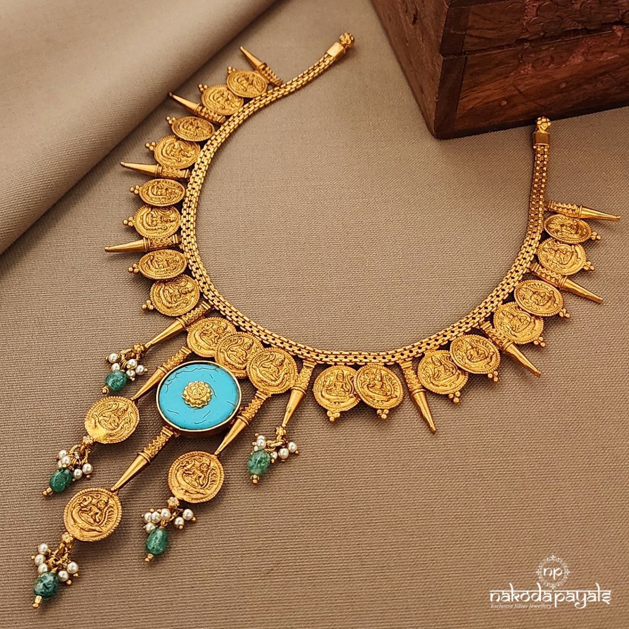 Turquoise Lakshmi Kasu Neckpiece (Gn9805)