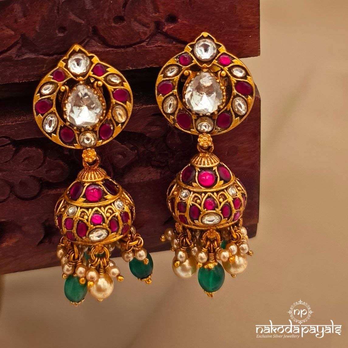 Green Drop Kundan Jhumka (Ge10608)