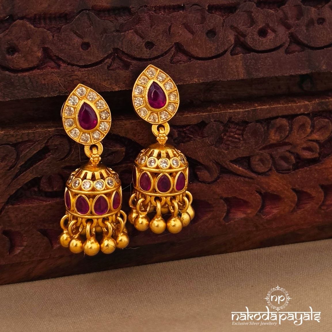 Pinkish Ball Drop Jhumka (Ge11233)