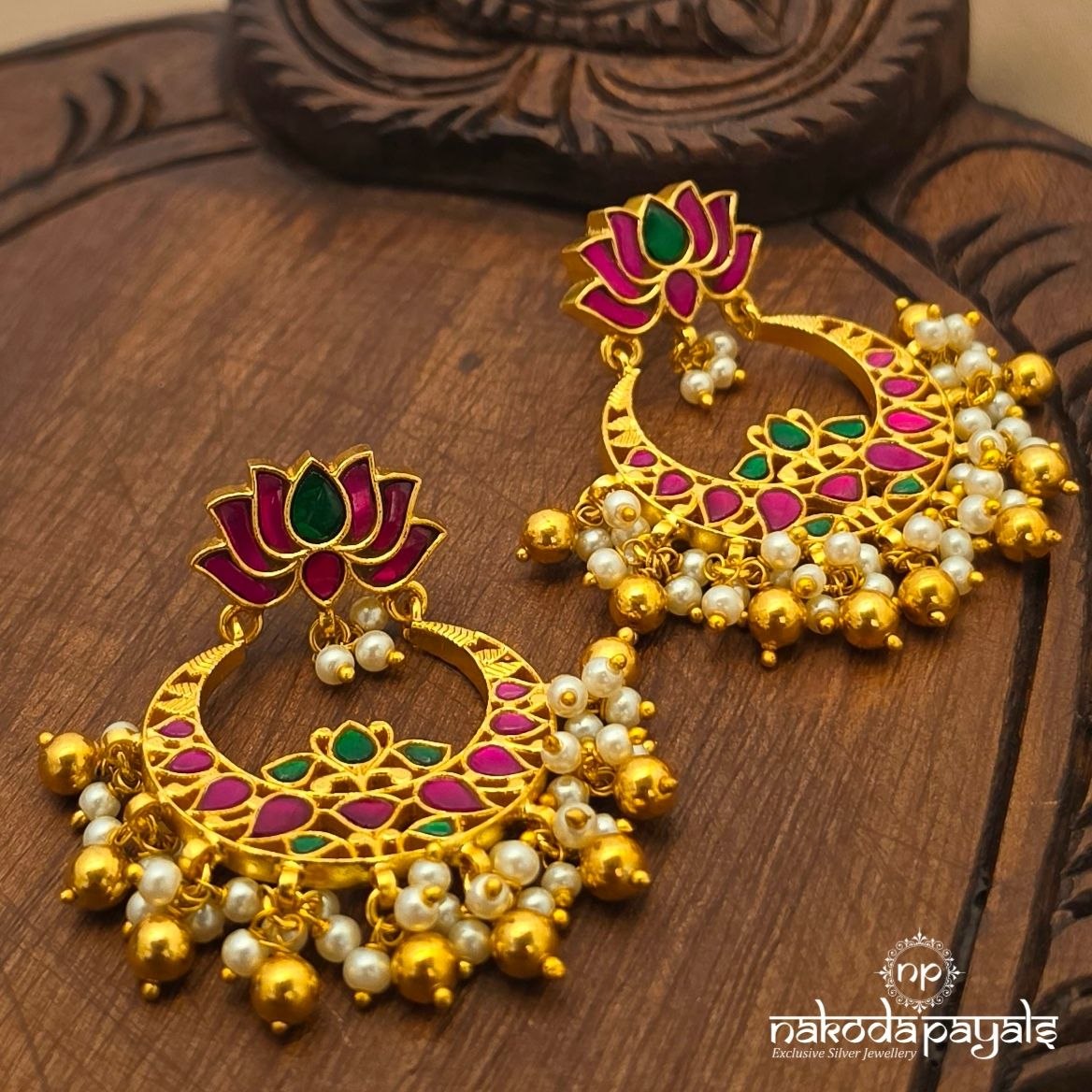 Lotus Kundan Chandbali (Ge11571)