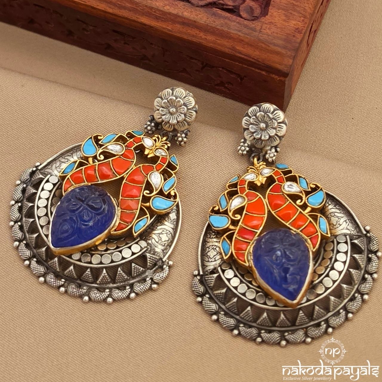 Kundan Peacock Dual Tone Earrings (C4123)