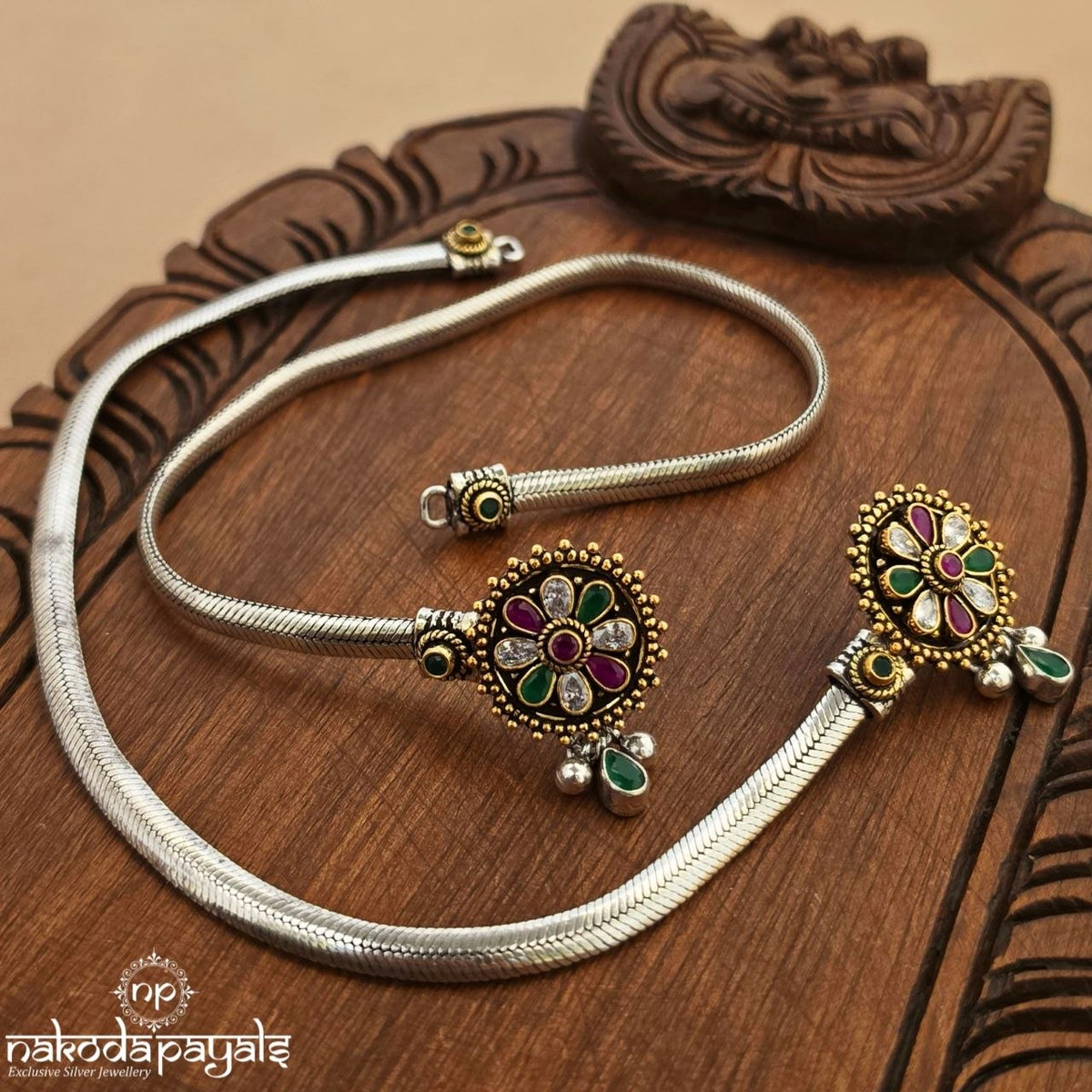 Floral Drop Dual Tone Anklets (A7165)
