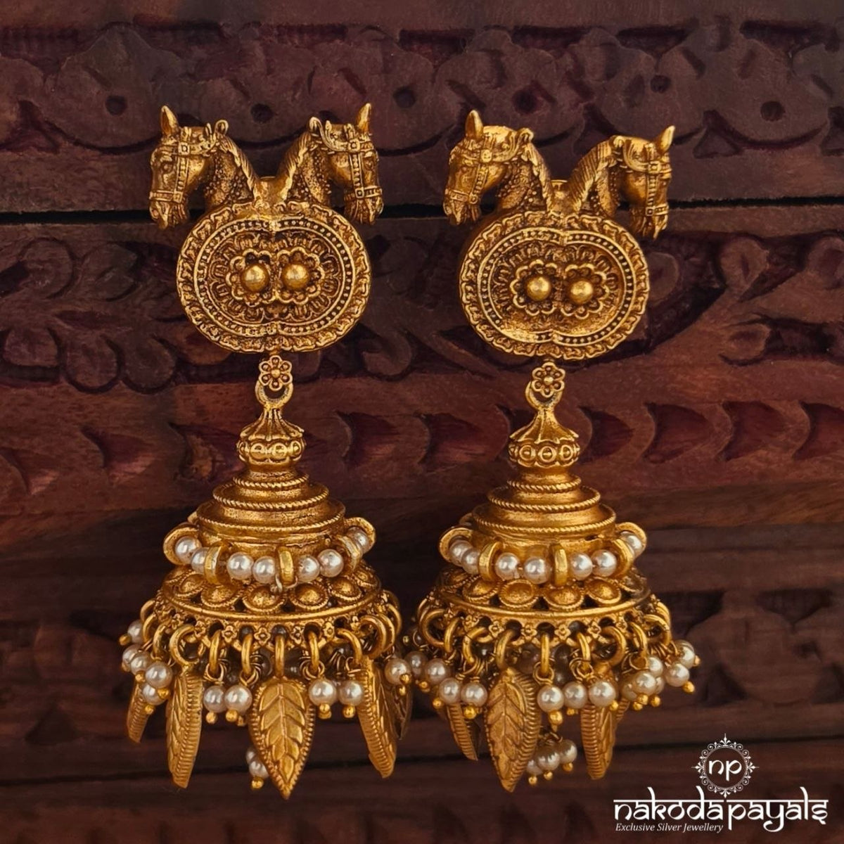 Twin Horse Leafy Jhumka (Ge11388)
