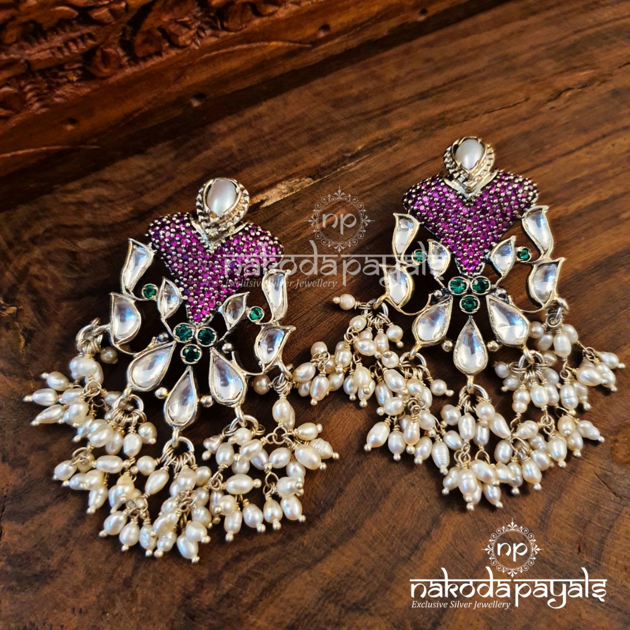 Pinkish Pearly Kundan Chandbali