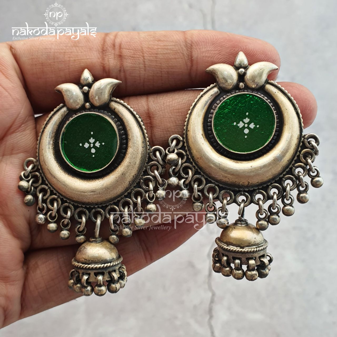 Green Glass In Moon Jhumka