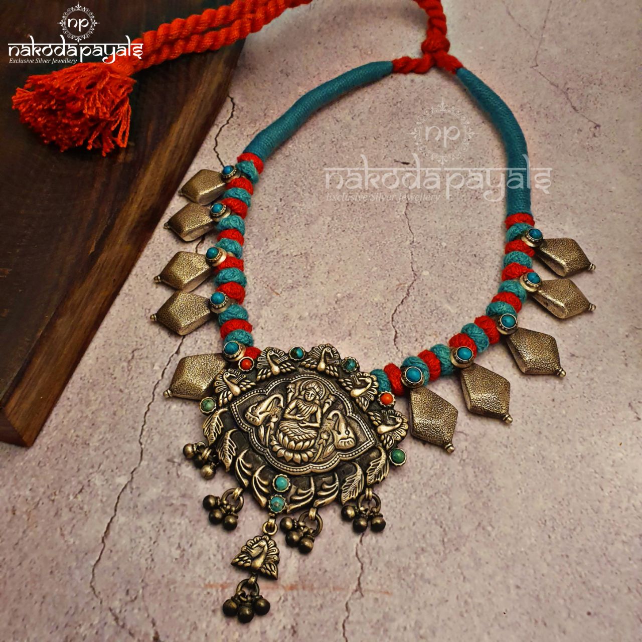 Dark Oxidised Lakshmi Thread Necklace (N1274)