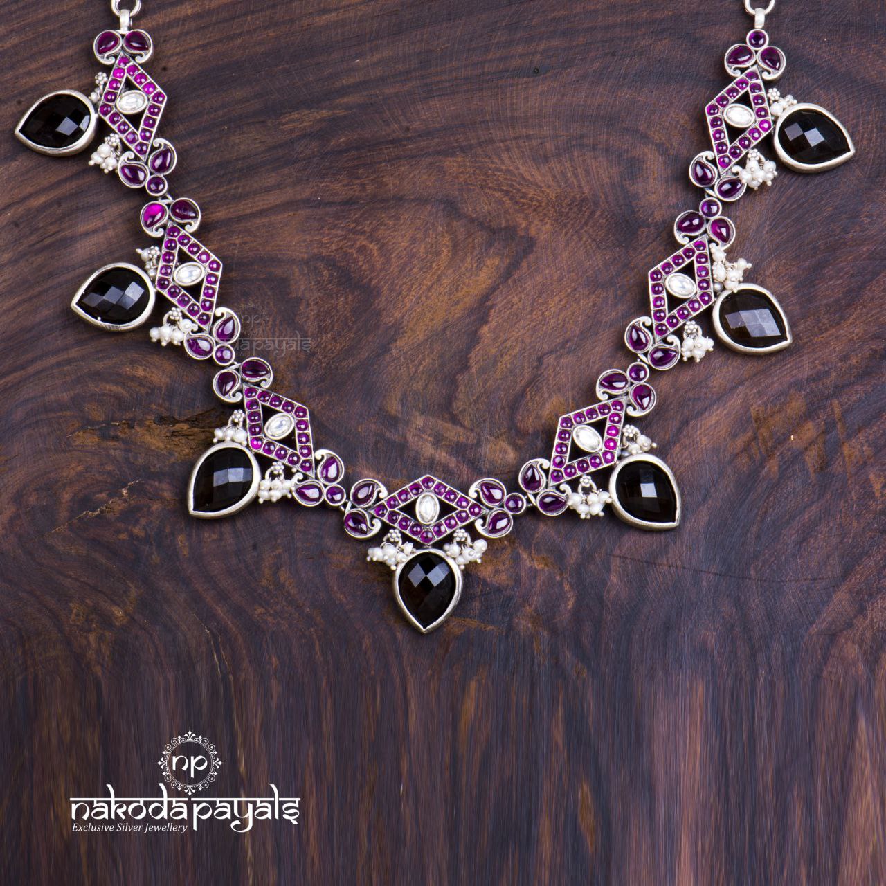 Pink Kempu & Semi Stoned Neckpiece